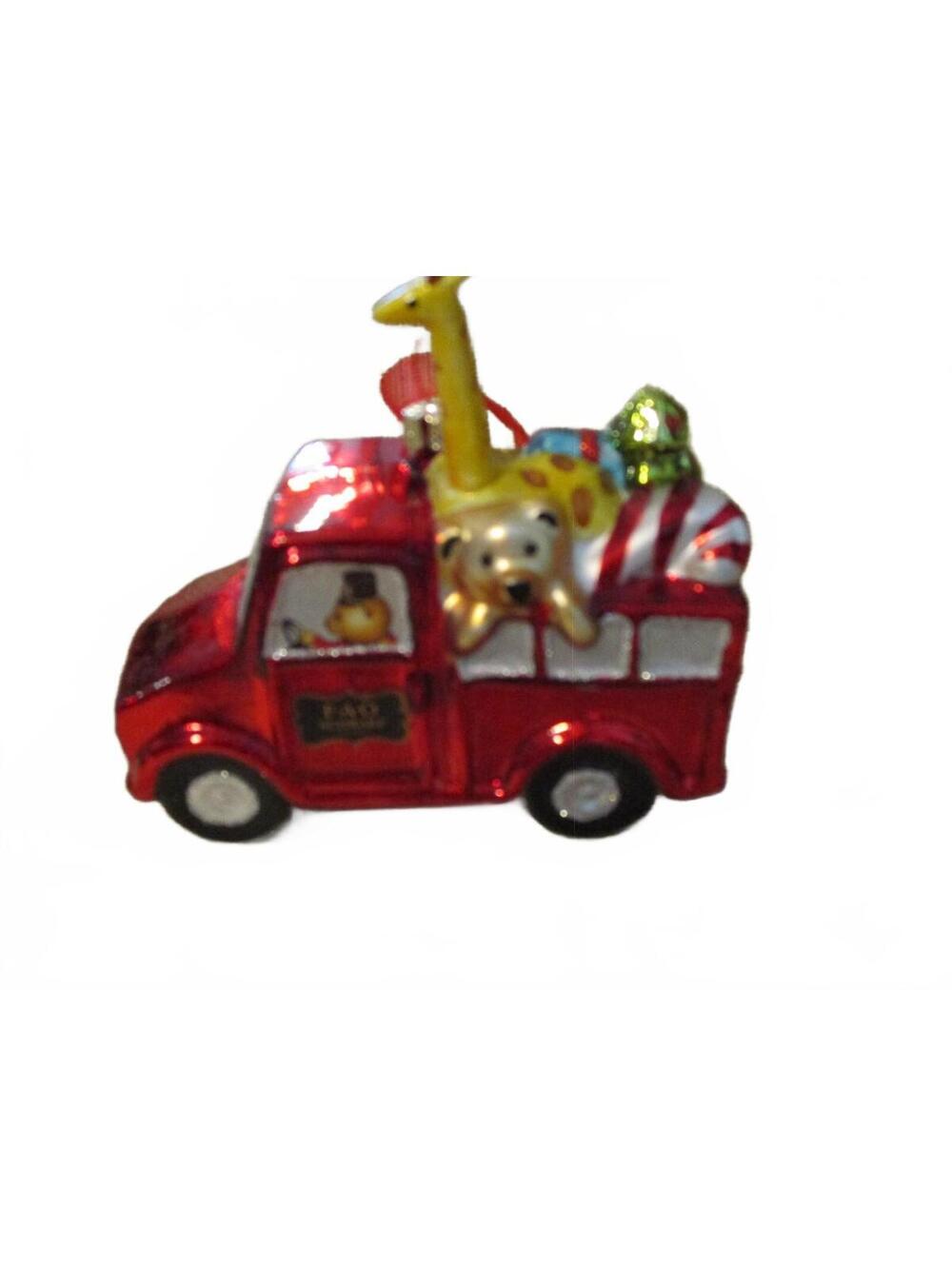 FAO Schwarz Glass Christmas Truck Ornament Giraffe Bear Tree Toy Delivery 2018
